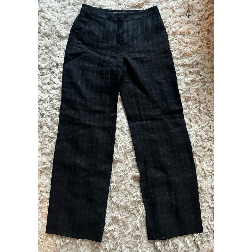 Giorgio Armani Pinstripe Navy Linen Blend Pants, Size 38 (IT), Navy Blue
